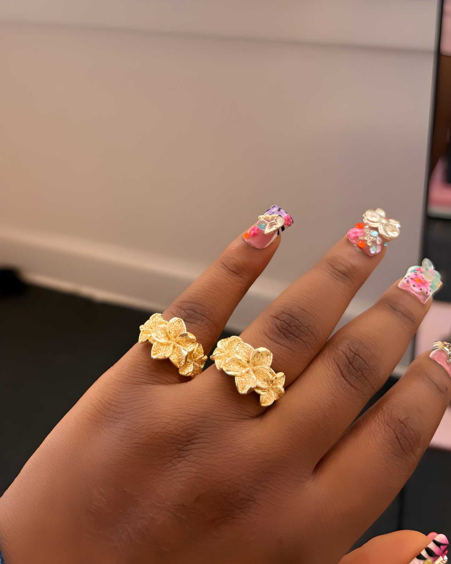 Triple Plumeria 18k Gold Ring