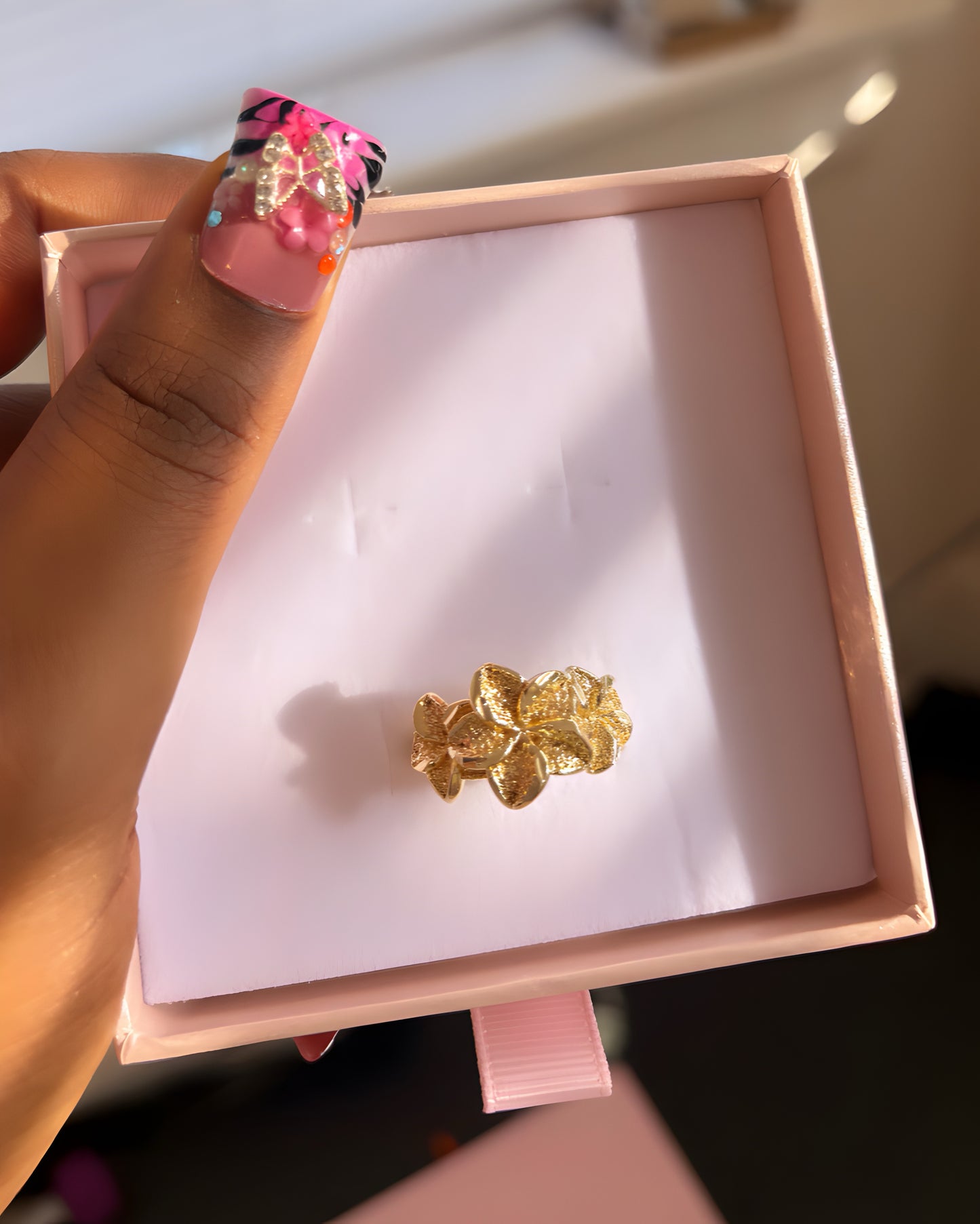 Triple Plumeria 18k Gold Ring